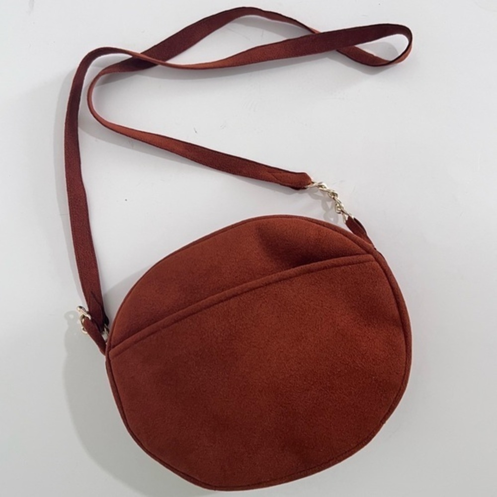 Faux Suede Rust Circle Crossbody Purse Handbag New